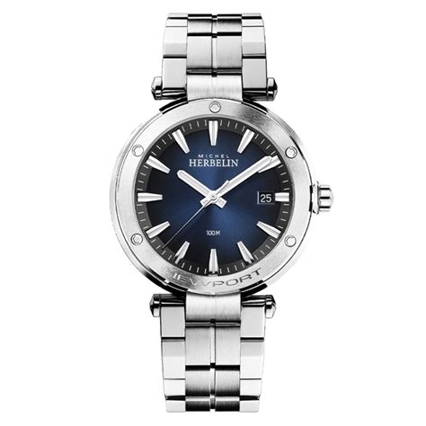 michel herbelin newport blue dial men s stainless steel watch 12288 b15