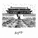 Tiananmen Illustration Grafica Pechino Cina Forbidden Illustrazioni Piazza sketch template