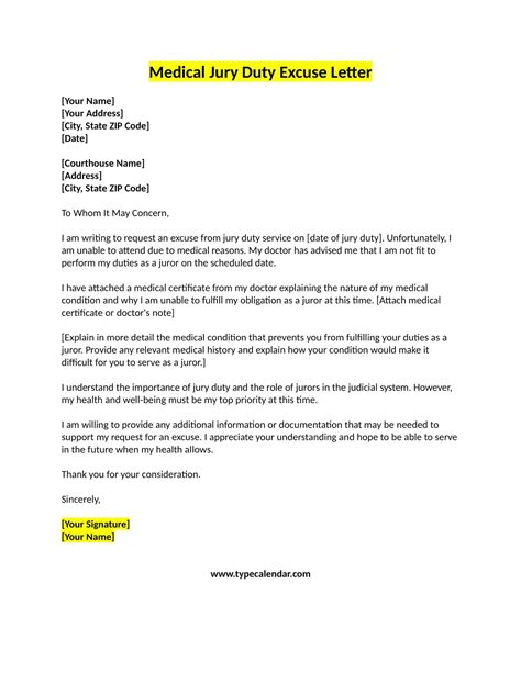 printable jury duty excuse letter templates  employer doctor