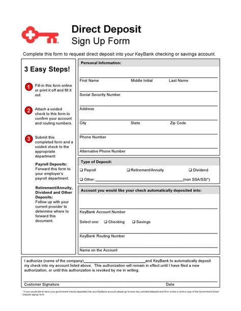 Free Keybank Direct Deposit Sign Up Form Pdf Template Form Download