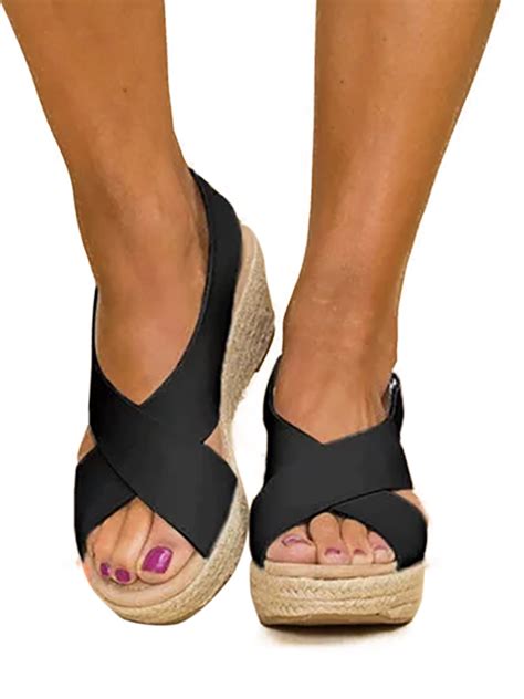 womens wedge platform sandals slingback ankle buckle peep toe summer