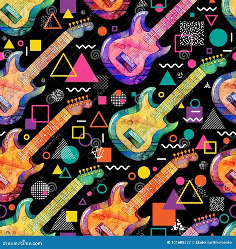 seamless pattern  watercolor electric guitar  decorative