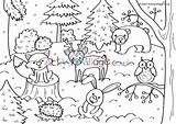 Colouring Woodland Winter Pages Animals Village Activity Explore sketch template