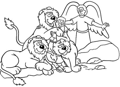 daniel saved   angel  daniel   lions den coloring page