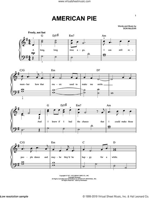 mclean american pie sheet music for piano solo [pdf
