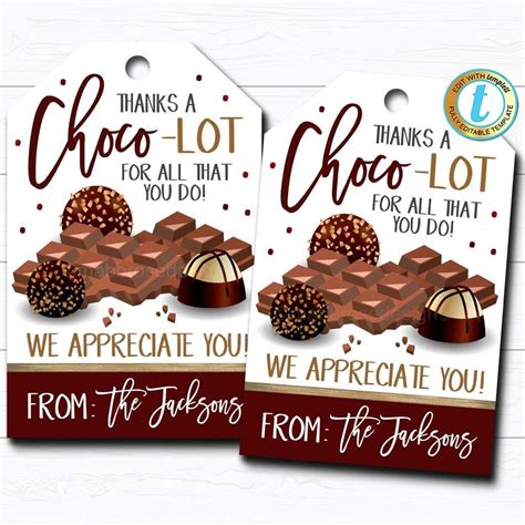 chocolate candy gift tags   choco lot staff employee teacher