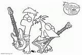 Coloring Pages Phineas Ferb Guitar Playing Kids Printable sketch template