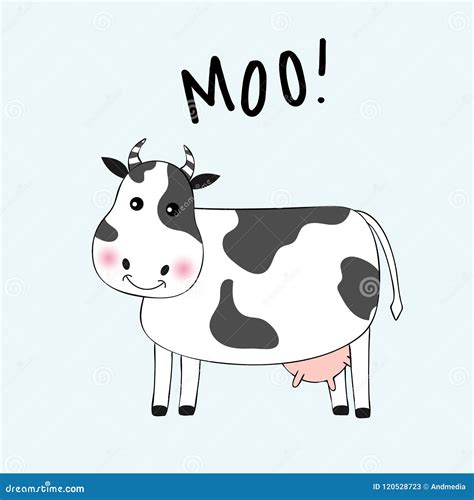 Cartoon Cute Cow Girl And Inscription Moo Stock Vector Illustration