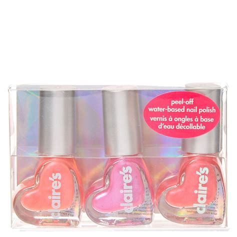 pink heart water based nail polish set 3 pack claire s
