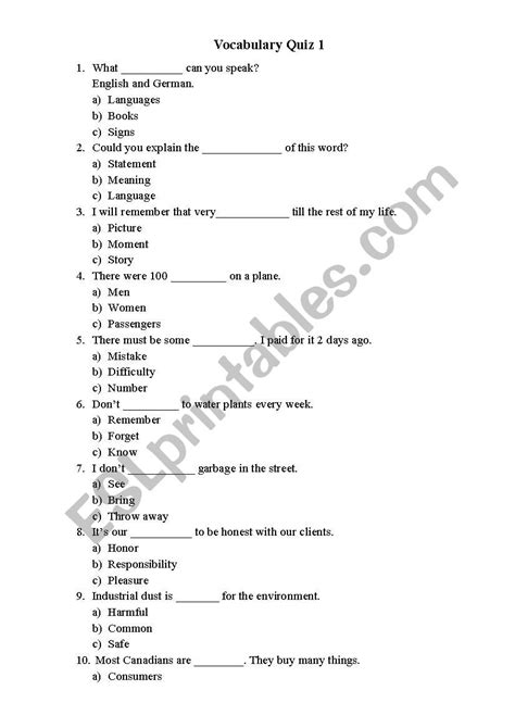 vocabulary quiz esl worksheet  annakostiuk