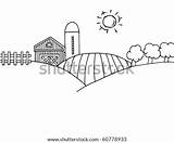 Farm Clipart Coloring Clip Land Outline Sunny Hills Rolling Silo Landscape Drawing Scene Pages Cartoon Vector Barn Farmland Stock Field sketch template