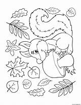Coloring Fall Squirrel Pages Leaves Mushroom Falling Printable Print sketch template