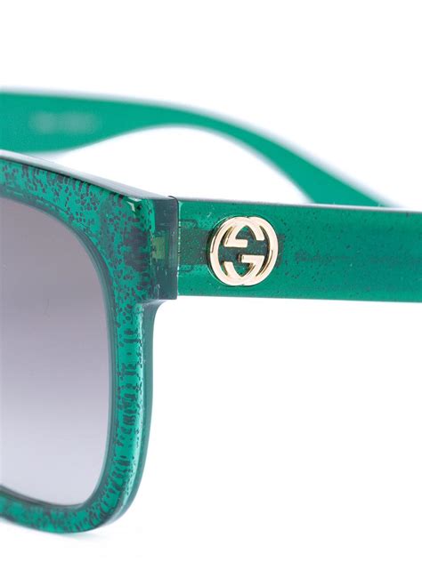 gucci square frame glitter sunglasses in green lyst