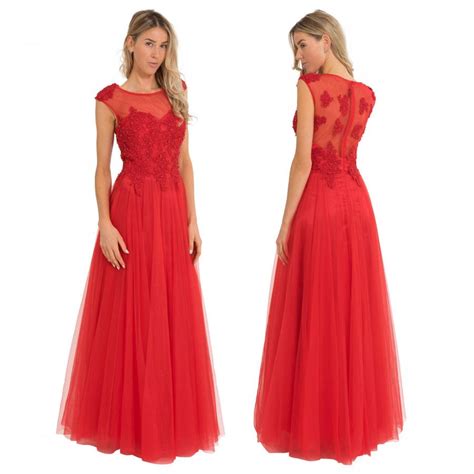 galajurk helder rood schouderbanden tule gala jurken formele jurken de jurk