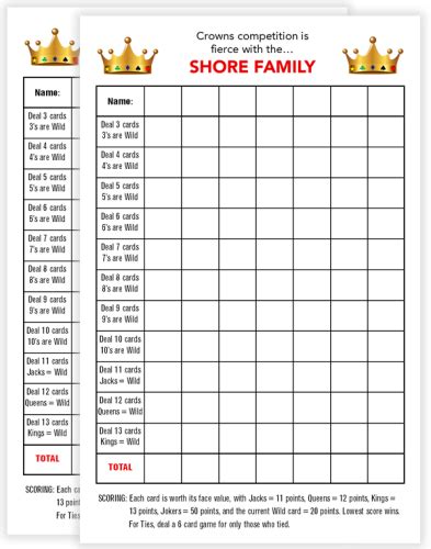 printable score sheet   crowns  games walkthrough