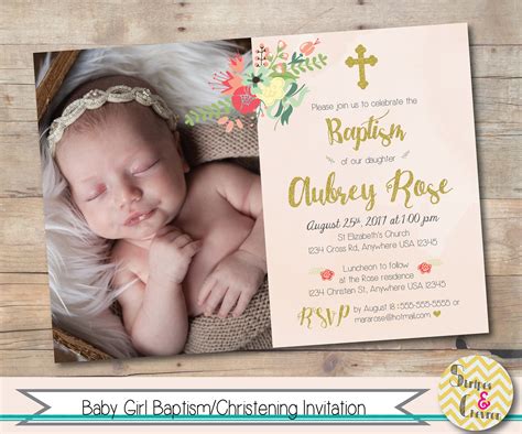 girl baptism invitation baby girl christening invitation  etsy