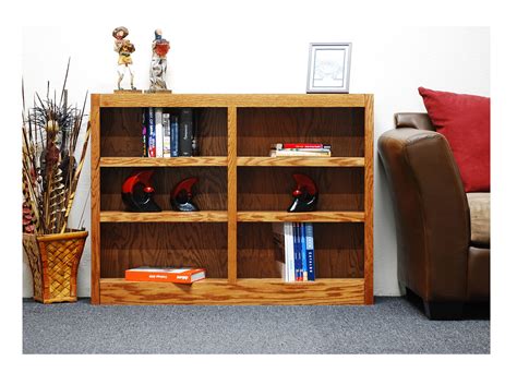 concepts  wood  shelf double wide wood bookcase   tall oak