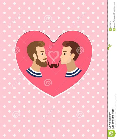 Valentines Greeting Card Gay Homosexuals Couple Illustration Stock