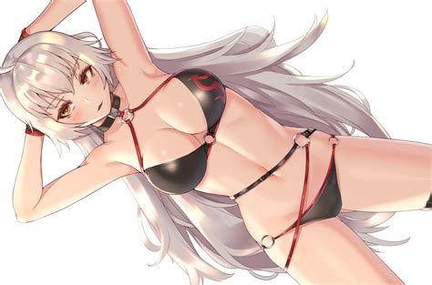 bikini breasts cat smile cleavage clyde s collar fate grand order fate series gloves gray hair