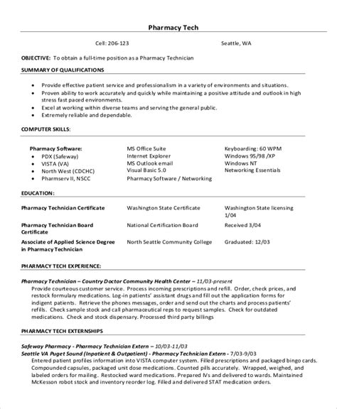 sample pharmacy technician resume templates  ms word