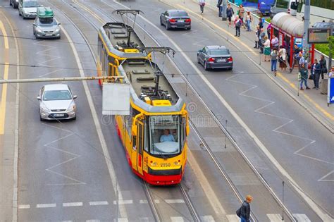 trams popular transport  warsaw poland     editorial stock photo image