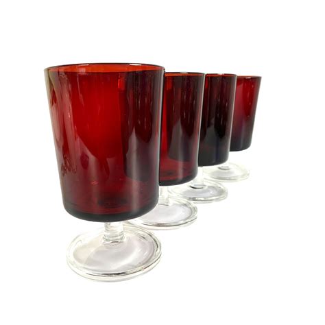 4 Vintage Ruby Red France Large Wine Water Glasses Luminarc Water
