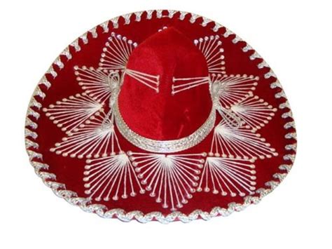109 Red Mexican Charro Mariachi Hat Sombrero White Color Trim Adult