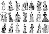 Victorian Coloring Vintage Fashion Book 1800s Women Plates Late Color Clothes Now Clickamericana sketch template
