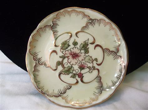 antique zsolnay pecs hungary hand painted floral butter pat trinket miniature dish porcelain