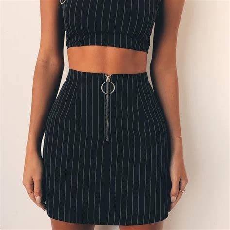 fashion women stripe 2 piece set skirt crop top off shoulder tank