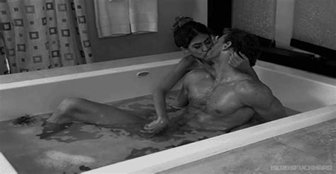 wet lovers handjob kissing bath