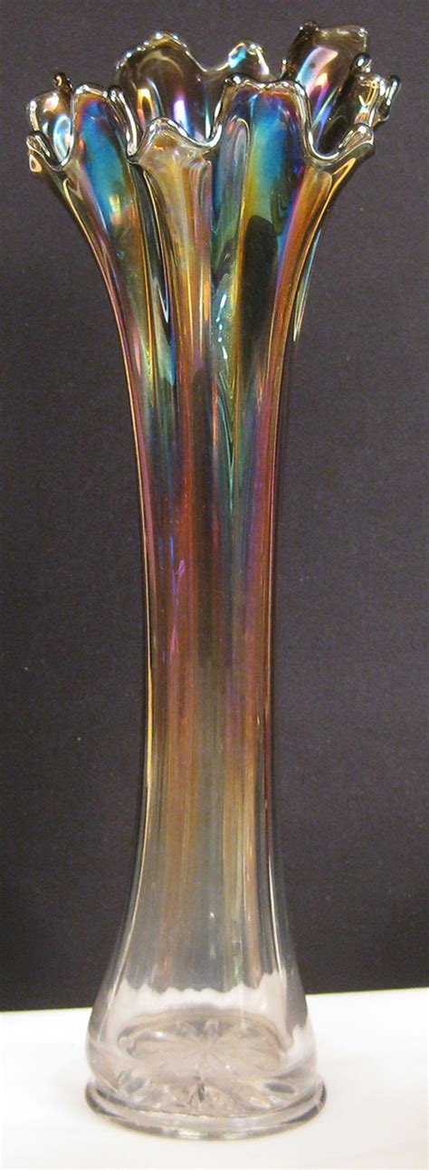 antique imperial smoke freefold carnival glass swung vase carnival glass