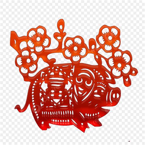 red paper cutting png image cartoon red pig paper cut