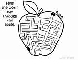 Apple Coloring Pages Worm Maze Help Drawing Way sketch template