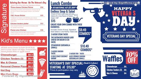 veterans day signage menu  digital signage