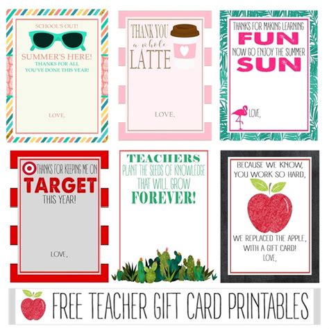 instant  teacher gift card printables teacher gifts