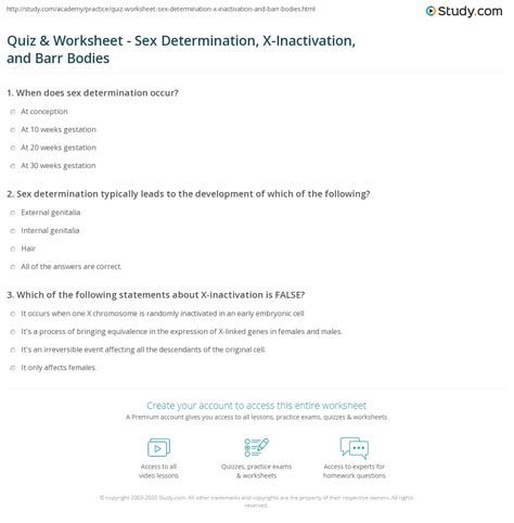 quiz and worksheet sex determination x inactivation and barr bodies