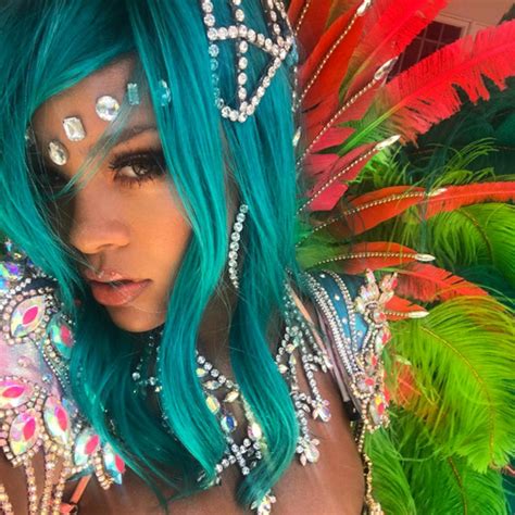 Rihanna Rocks Blue Hair And A Bedazzled Bikini For Carnival E Online