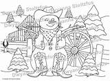 Coloring Cowboy Snowman sketch template