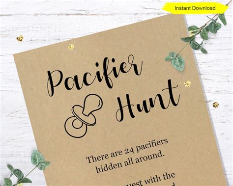 pacifier hunt game instant  printable digital baby etsy uk