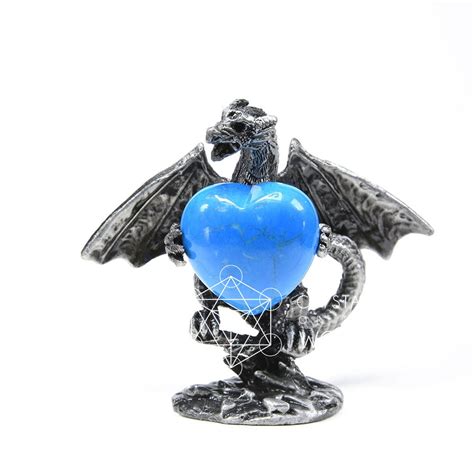 pewter stands dragon mini heart crystals   world