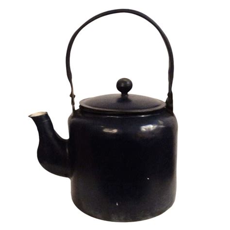 giant 19thc enameled metal hot water kettle from