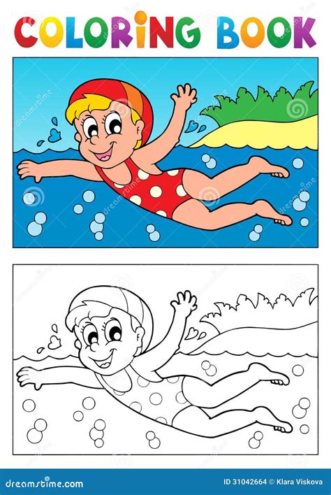 coloring book swimming theme  stock vector illustration  aquatic