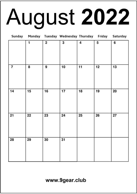 august  blank calendar monthly august printable calendars