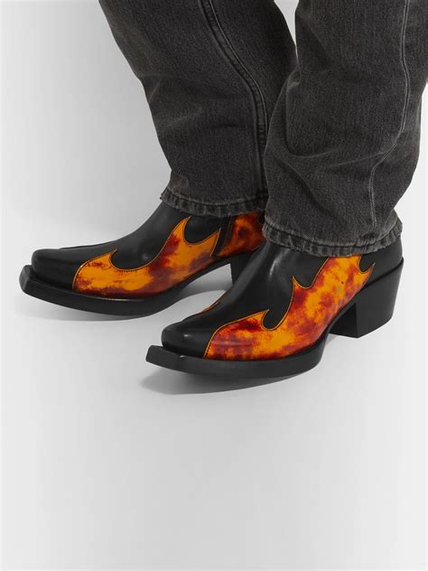 black flame appliqued leather boots vetements  porter