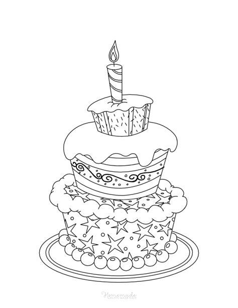 coloring pages happy birthday coloring pages layered cake candle