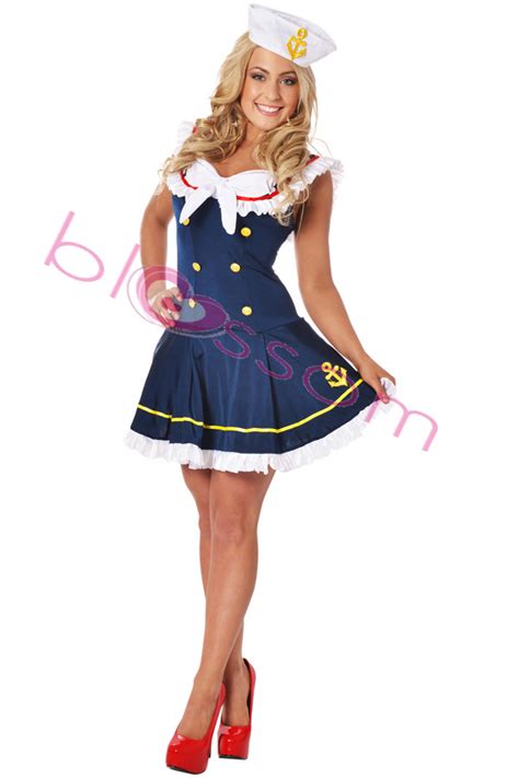 F96 Navy Sailor Girl Uniform Ladies Rockabilly Pin Up Fancy Dress
