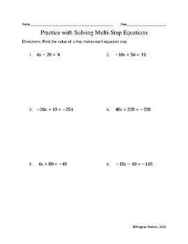 practice  solving  step equations grade  tpt