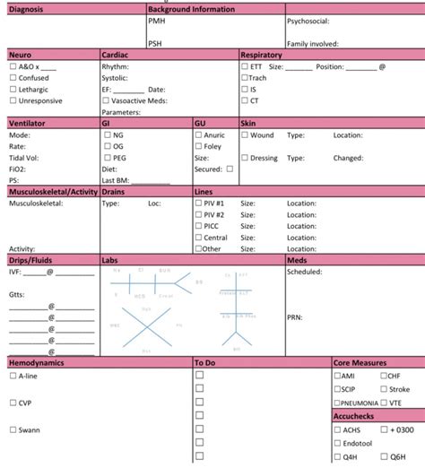 nursing report sheet template