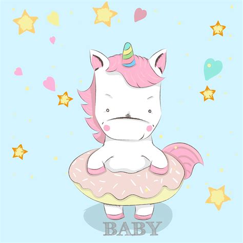 cute baby unicorn wearing donut  vector art  vecteezy